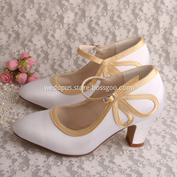 Comfortable Court Shoes for Women White Satin